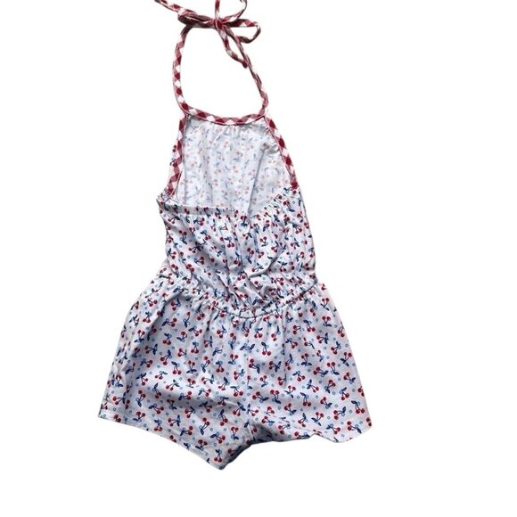 Ricrac & Ruffles Toddler Girls Cherry Print Gingham Trim Halter Romper 24 Months - Picture 5 of 6